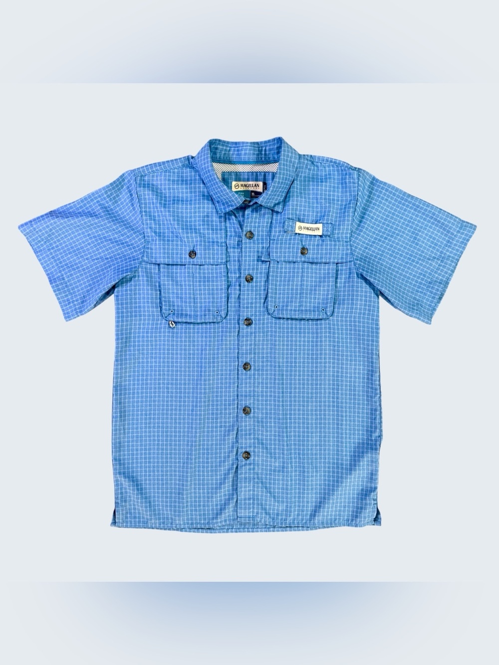 Magellan Outdoors Fish Gear MagWick Vented Fishing Short Sleeve‎ Shirt Blue EUC